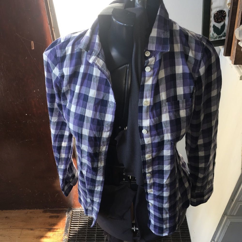 J Crew XS purple plaid cotton button down shirt
